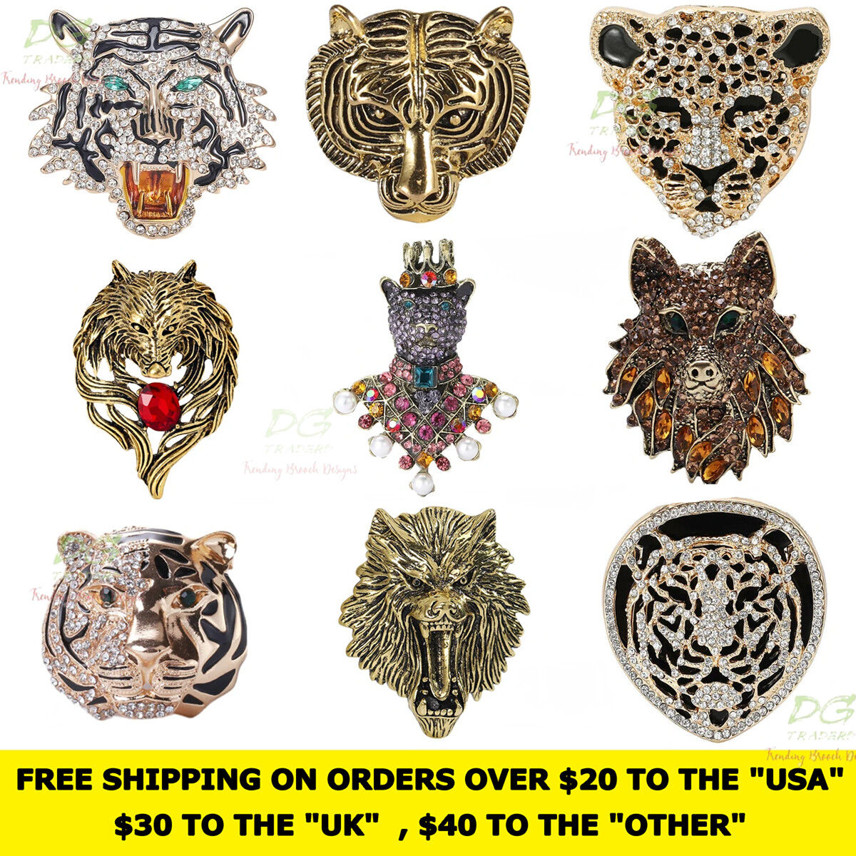 Hot Sale Rhinestone Leopard Pin Tiger Badge Wolf Brooch Gift Jewelry Accessories