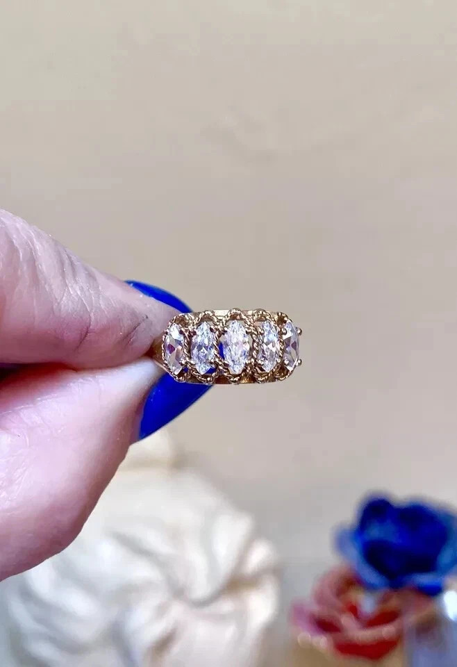 3Ct Marquise Cut Real Moissanite Band Wedding Ring 14K Yellow Gold Plated Silver
