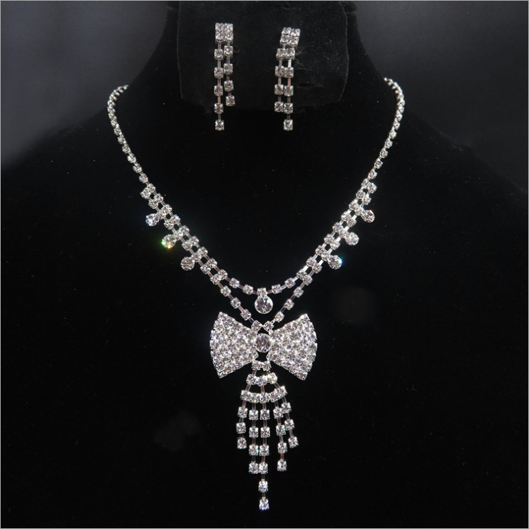 Wedding Butterfly RHINESTONE CRYSTAL BIB Pendant NECKLACE EARRINGS SET BRIDAL
