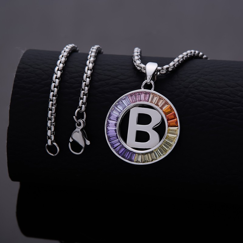 Initial Letter A-Z Necklace 24“ Chain CZ Cubic Zirconia Stone 925 Silver Pendant