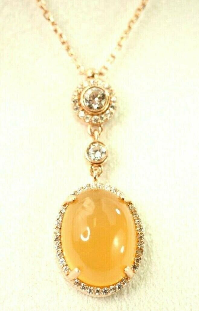 Fine Orange Agate 52 Stone Cubic Zirconia Sterling Pendant Necklace $258 New