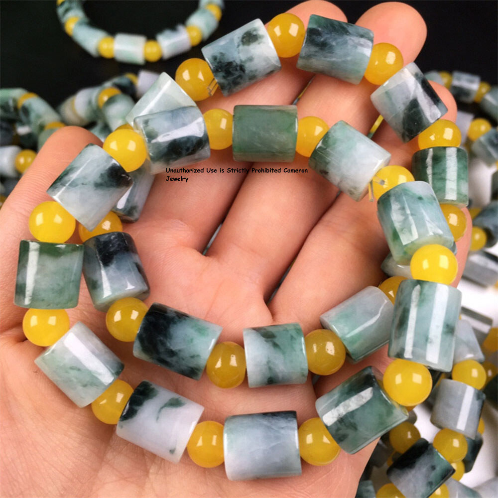 1pcs Real Grade A Natural Multicolor Jadeite Jade Lucky Tube Beads Bracelet
