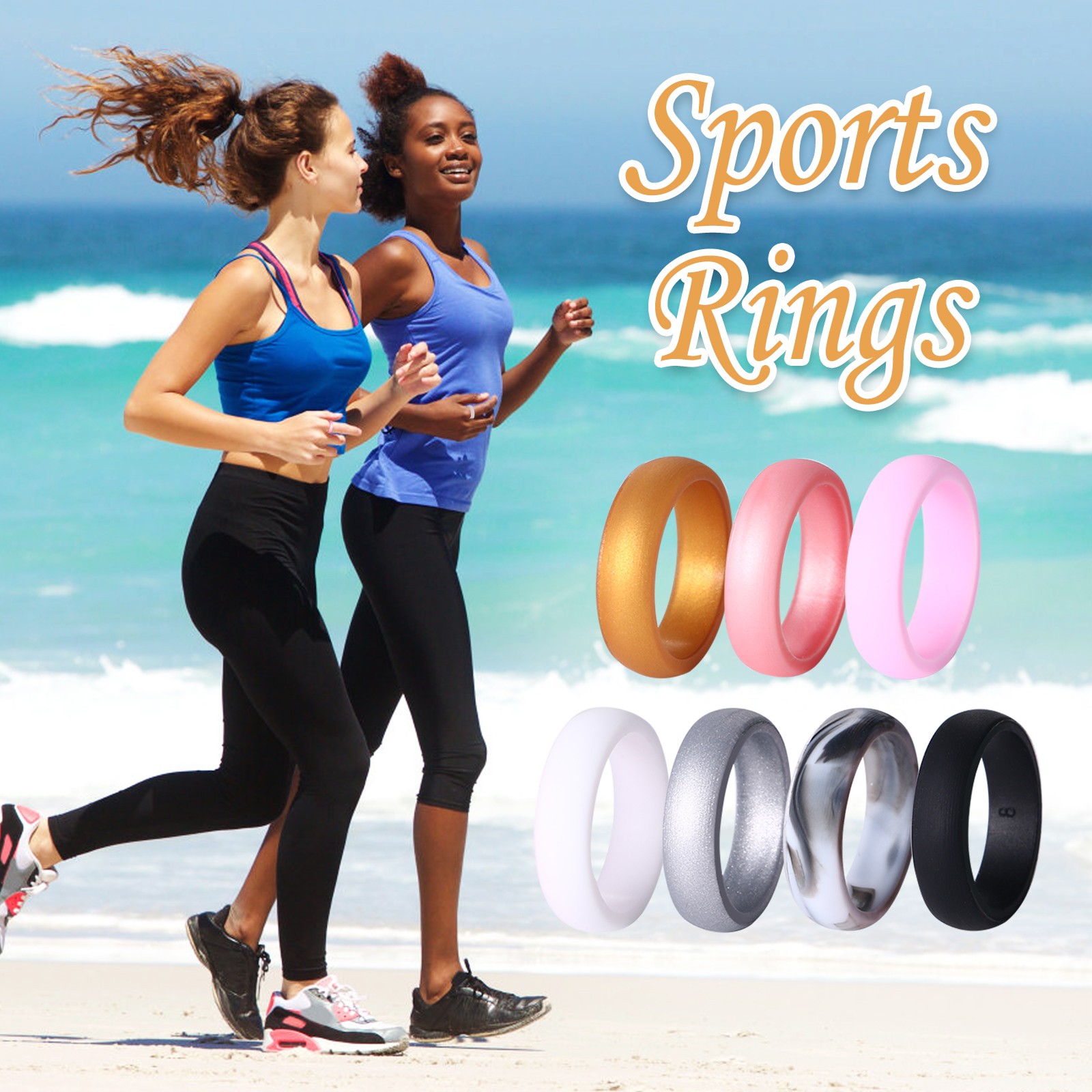 7Pcs 8MM Women Sporty Comfortable Silicone Fit Sports Wedding Ring Rubber Bands