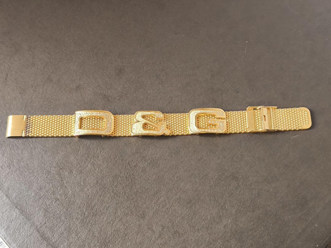 Dolce & Gabbana Bracelet Cuff Bangle Mesh Pattern Gold Logo Length: 9 in.