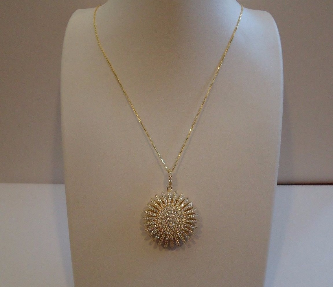 YELLOW PUFF SUN NECKLACE & EARRING SET12 CT LAB CREATED DIAMOND STERLING SILVER