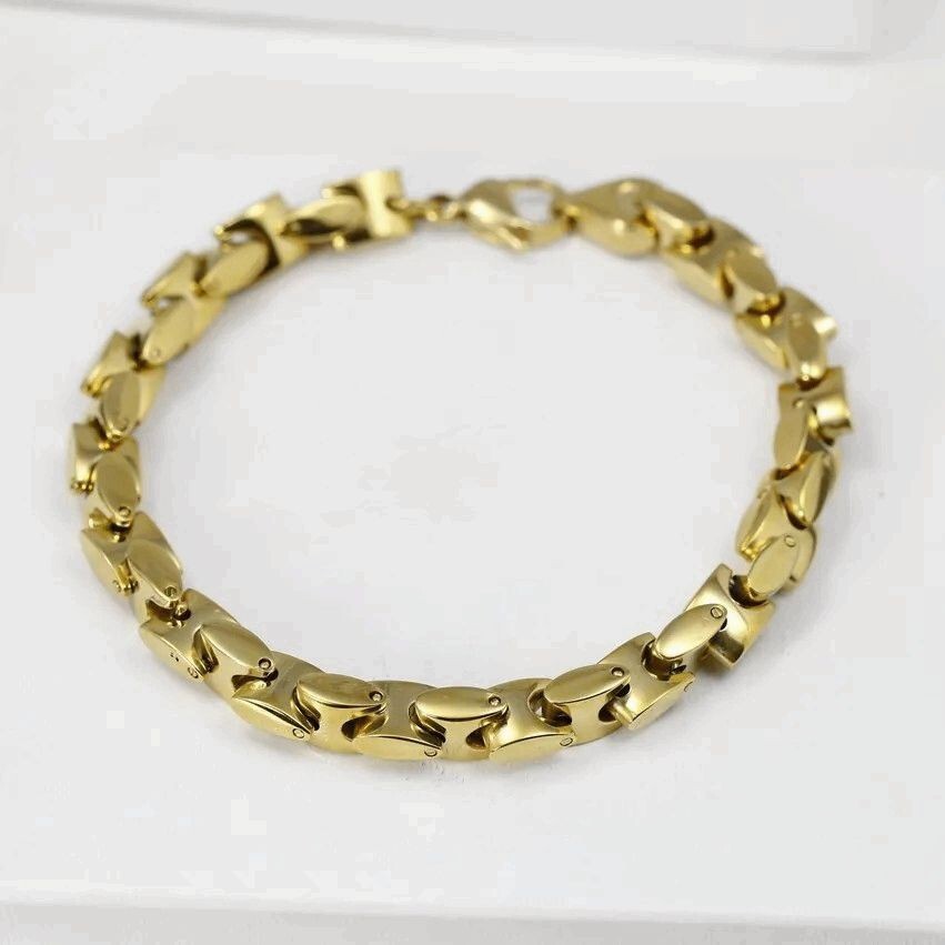Men’s 8.75″ Gold Stainless Steel 7mm Link Chain Smooth Bracelet,Unisex+ Box