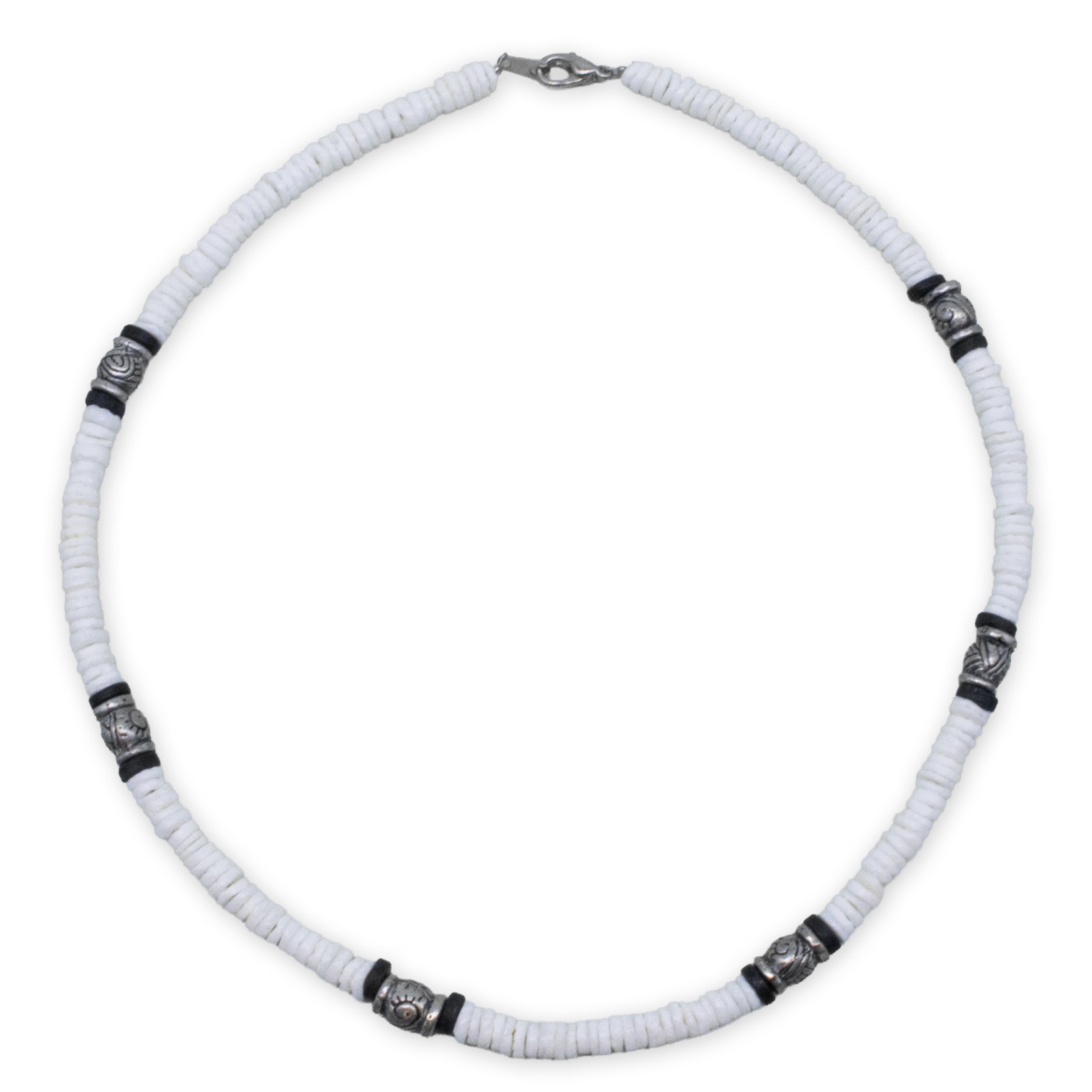 White Surfer Genuine Puka Shell Necklace with Metal Beads for Men & Women,