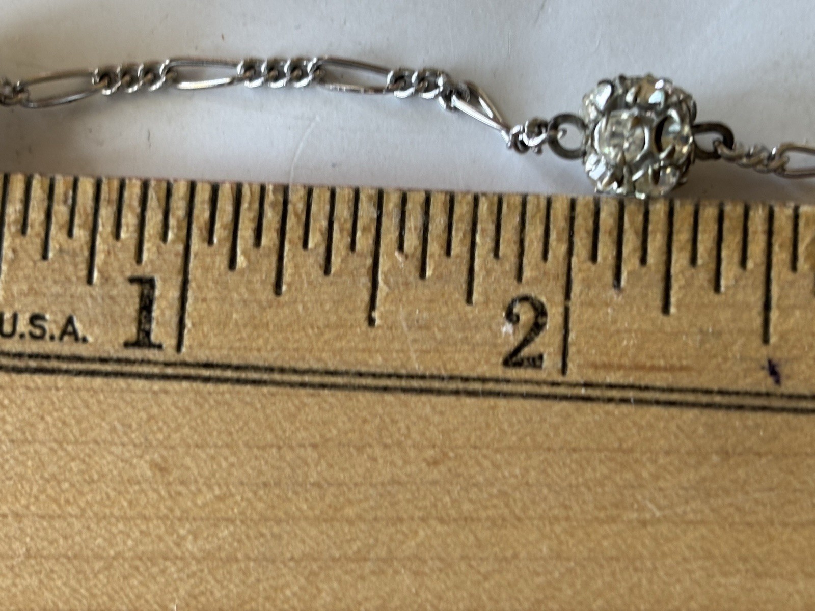 Necklace Silver Tone 9 Rhinestone Disco Ball Stations 30 in Barrel Clasp