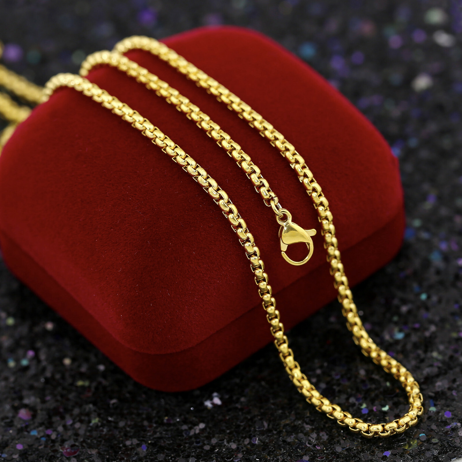 24K GOLD FILLED 2MM BOX CHAIN 60CM for PENDANT MENS WOMENS SOLID NECKLACE 24INCH