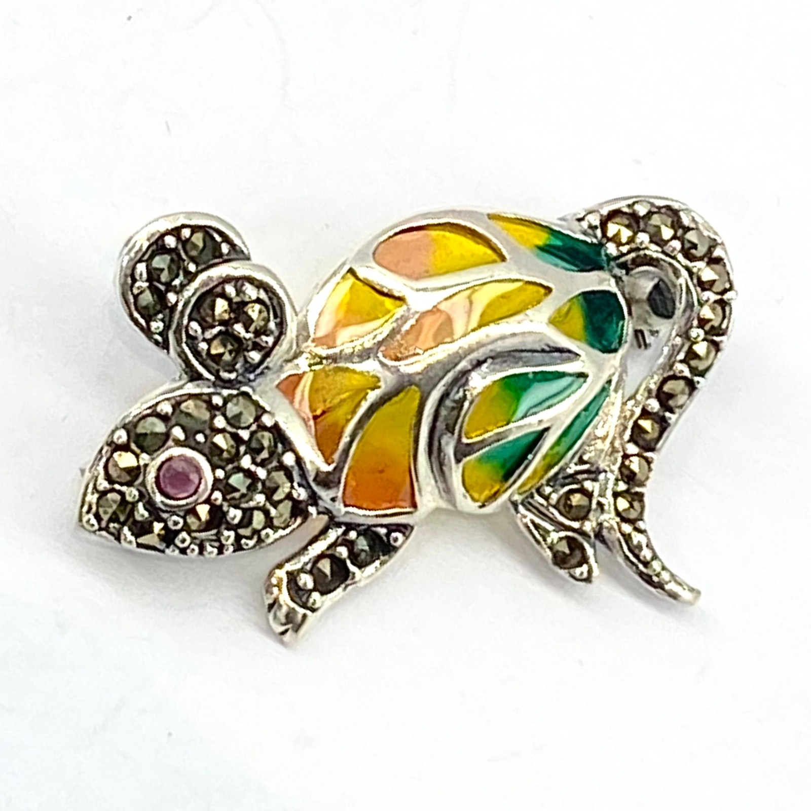 Silver Mouse Brooch 925 Sterling Real Ruby Eye Plique a Jour 3.5 x2.5cm New
