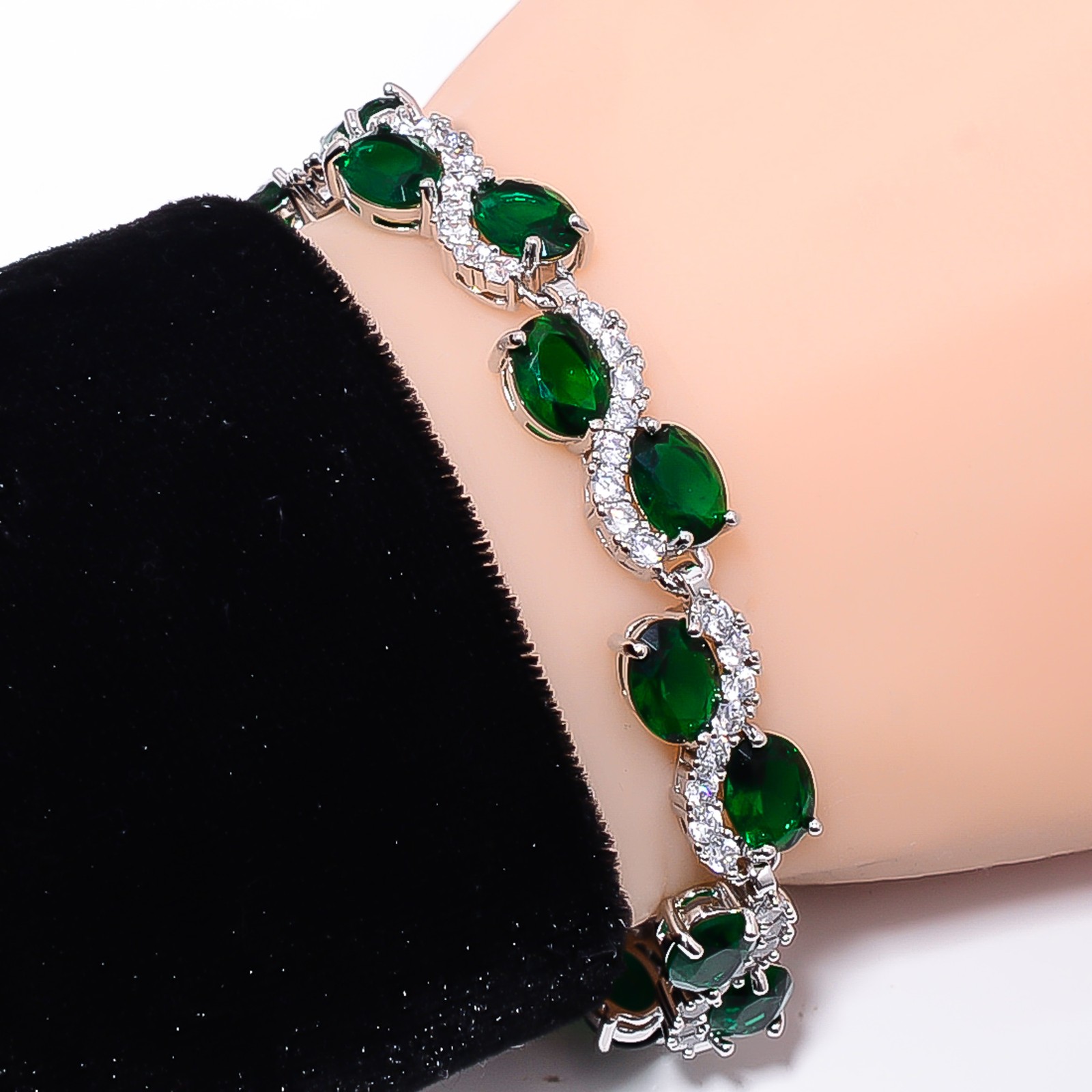 Chrome Diopside, CZ 925 Sterling Silver Adjustable Bracelet 7-8″ B132352