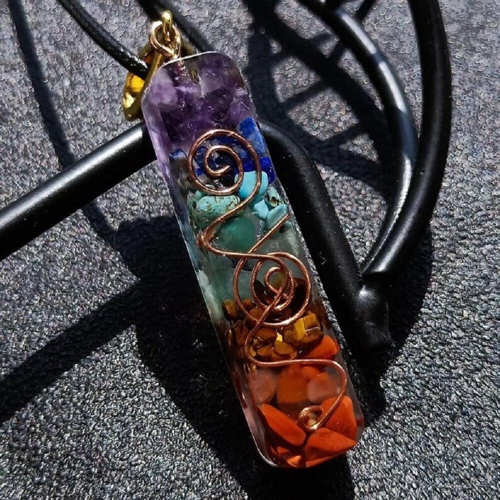 Natural Stone Orgonite Pendant 7 Chakra Healing Stone Reiki Unisex Necklace