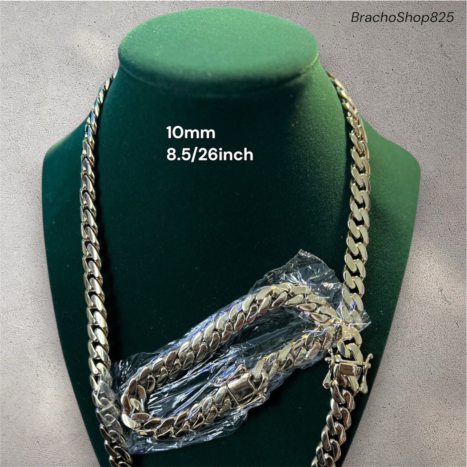 Set 2Pc Cuban Chain Necklace & Bracelet for Men 18K Gold Plated 10mm 8.5/26inch