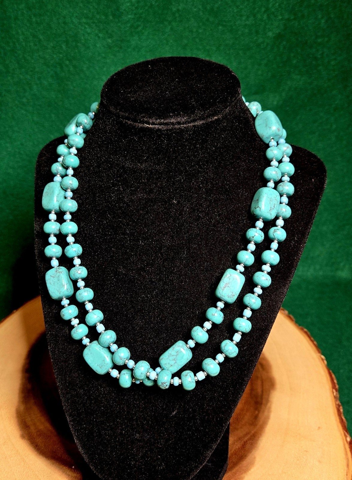Premier Design CABO gorgeous faux turquoise chunky double strand necklace 17-20″
