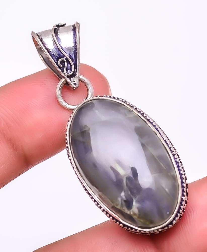 Natural Labradorite Rough Gemstone 925 Silver Plated Jewelry Pendant 1.8″ M152