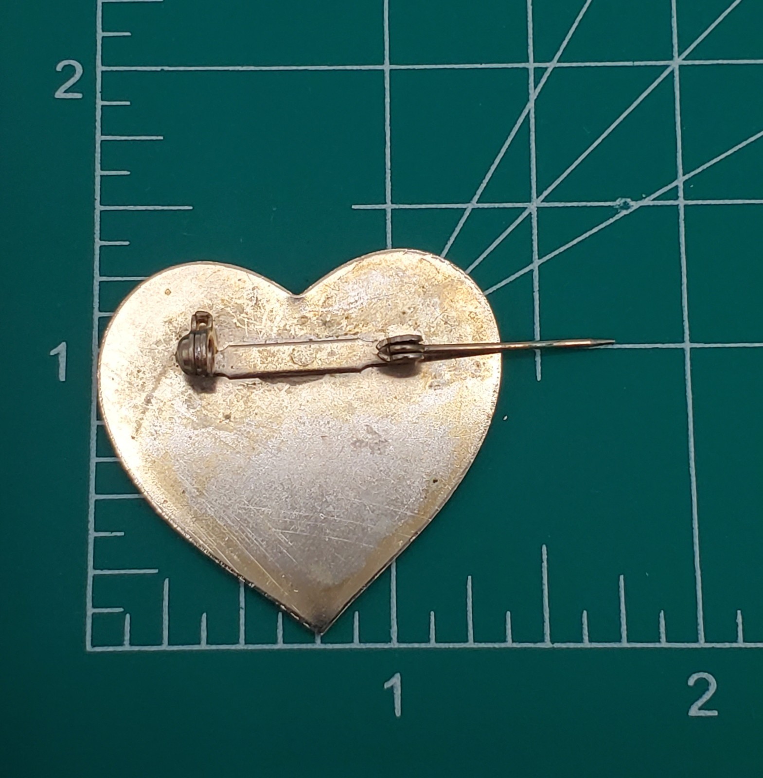 I Heart You Rose Pin 1.25in Red Gold Tone Enamel I Love You VTG Estate Brooch