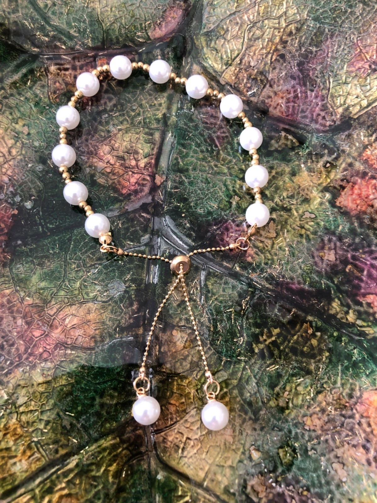 Faux Pearl Bracelet on a Gold Tone Slider