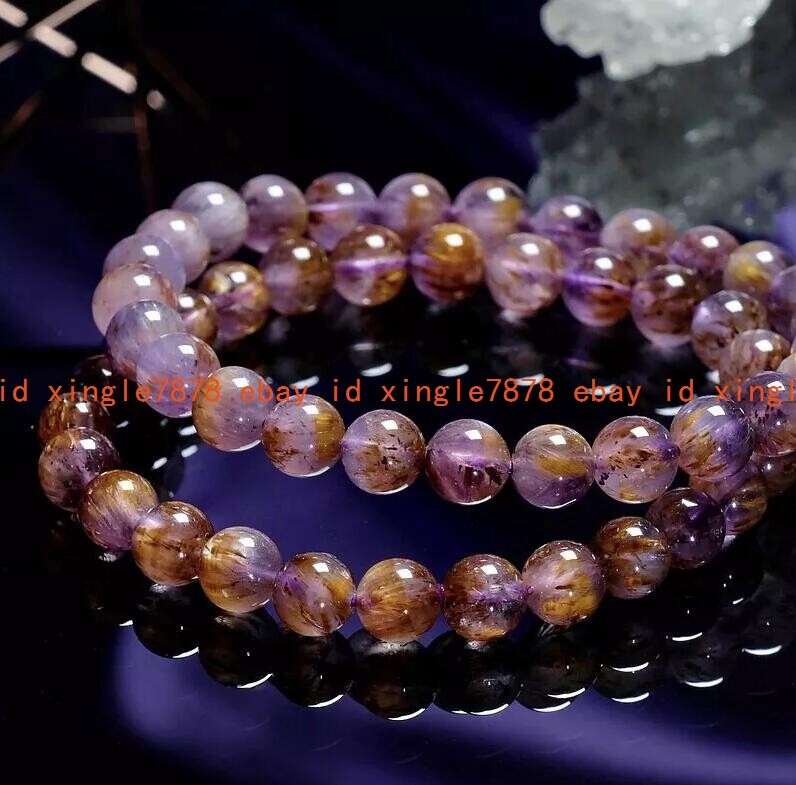 1 Pcs 8mm Super Seven 7 Purple Quartz Round Beads Balance Healing Women Bracelet