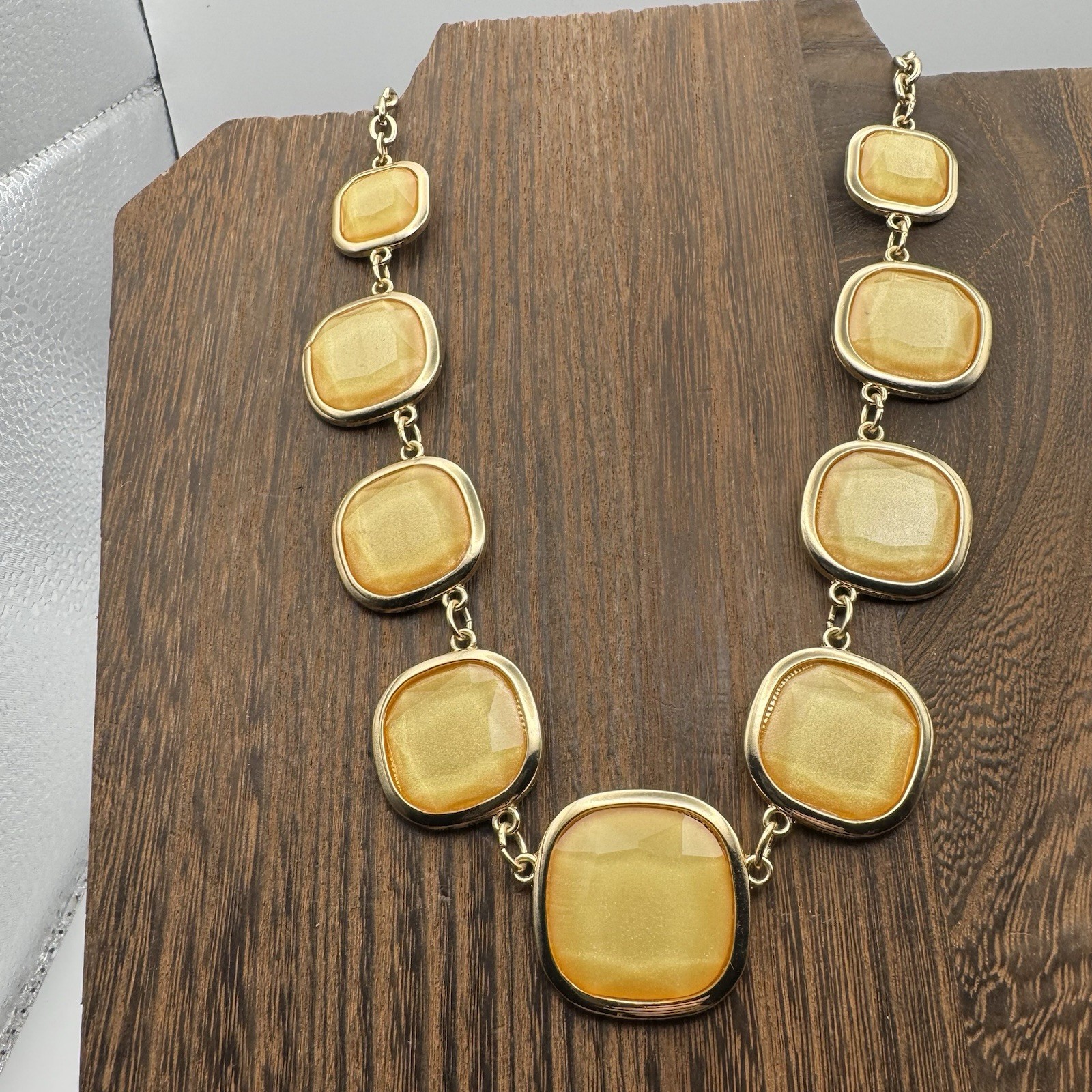 Goldtone Acrylic Yellow Gold Beaded Statement Necklace