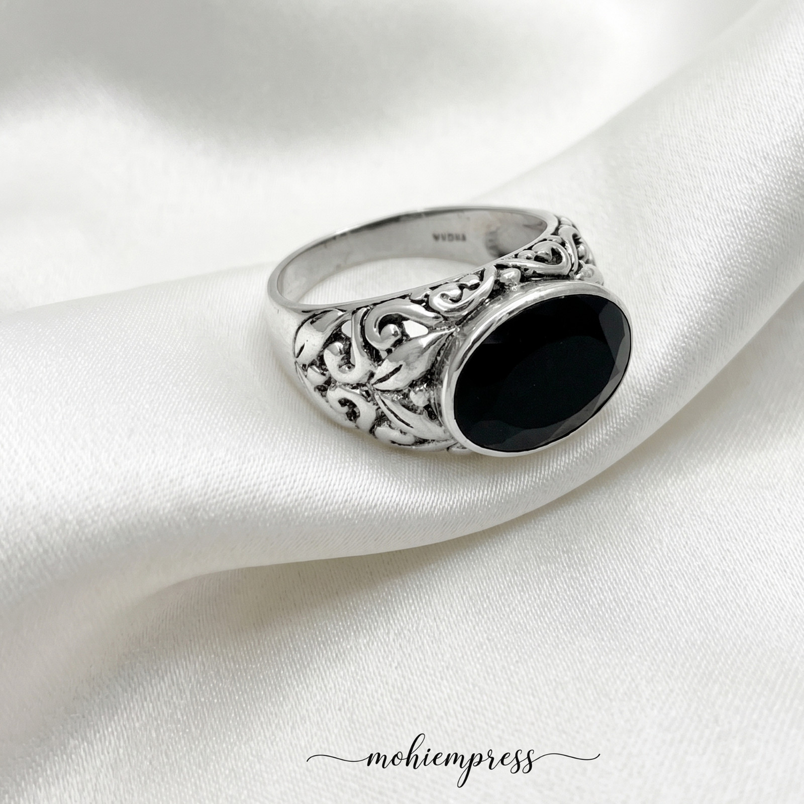 925 Sterling Silver Black Spinel Filigree Ring, Vintage Inspired Statement Jewel