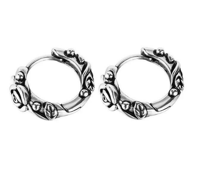 10mm Vintage Rose Huggie Hoop Earrings 925 Silver Floral Lobe & Cartilage 458