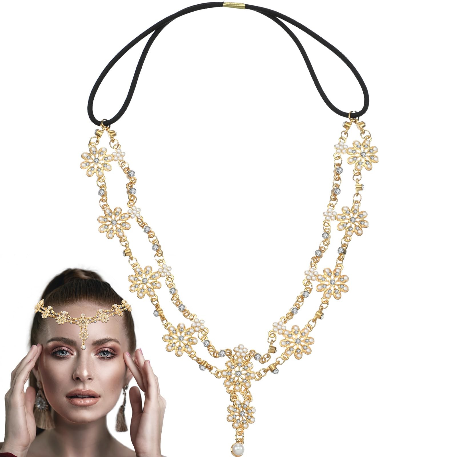 Luinabio Head Chain Jewelry Headpiece Rhinestone 1 Count (Pack of 1), Gold