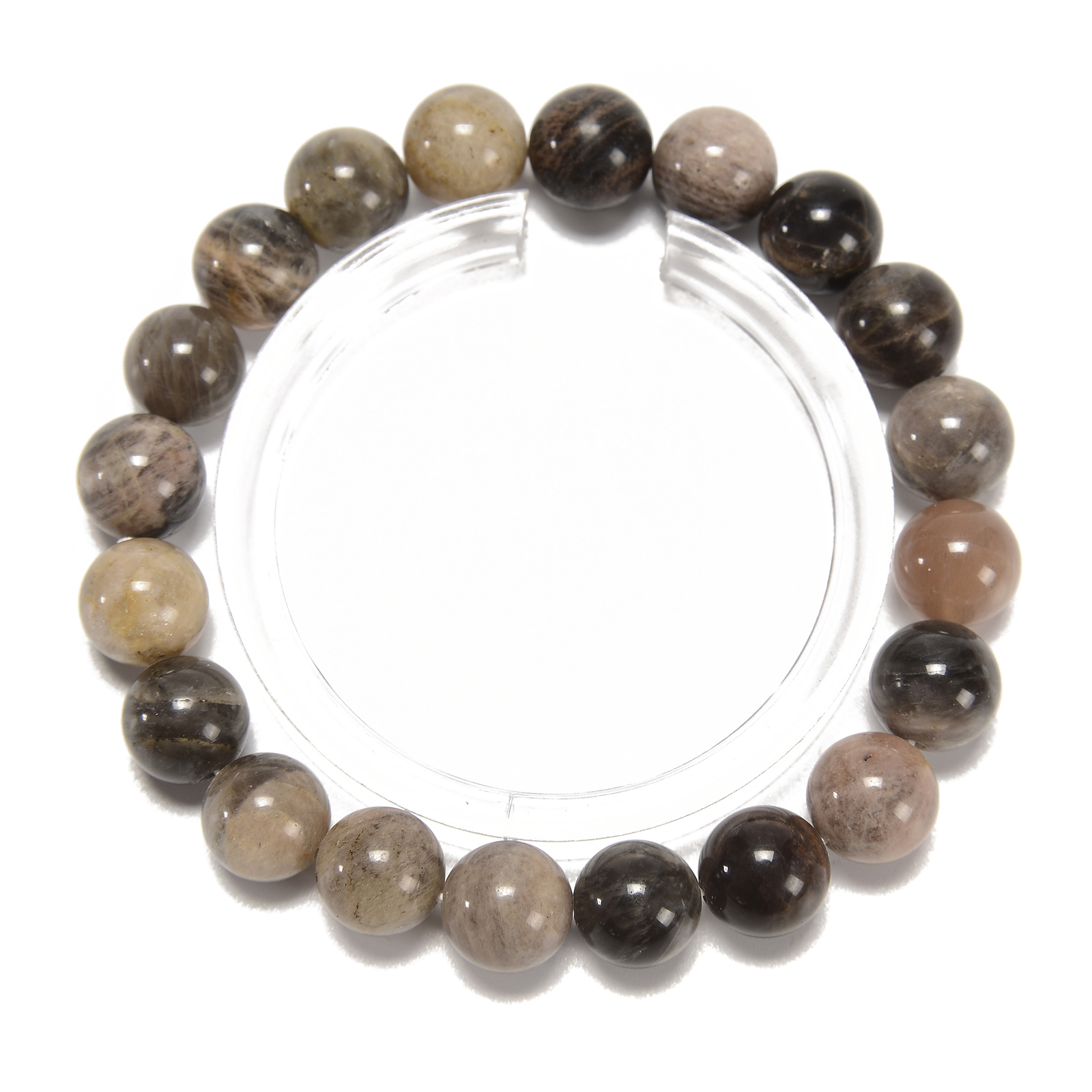 Natural Black Moonstone Smooth Round Beaded Bracelet Size 8mm 10mm 7.5” Length