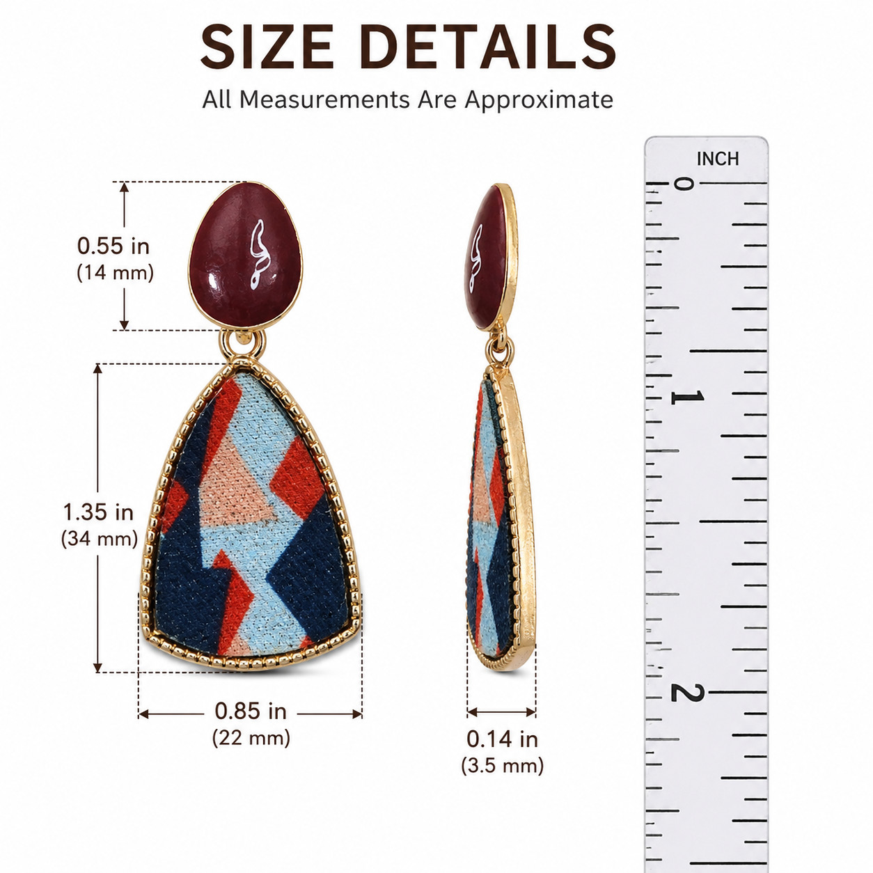 Geometric Teardrop Dangle Earrings Red Stud Gold Tone Women’s Jewelry