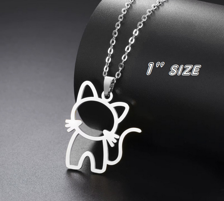 1″ ANIMAL PET CAT KITTEN Pendant on 18″ 925 Plate Sterling Silver Necklace Women