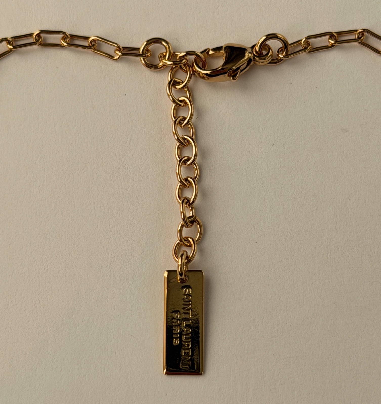 NWT Saint Laurent YSL Rectangular Chain Link Gold Tone Brass Short Necklace $695