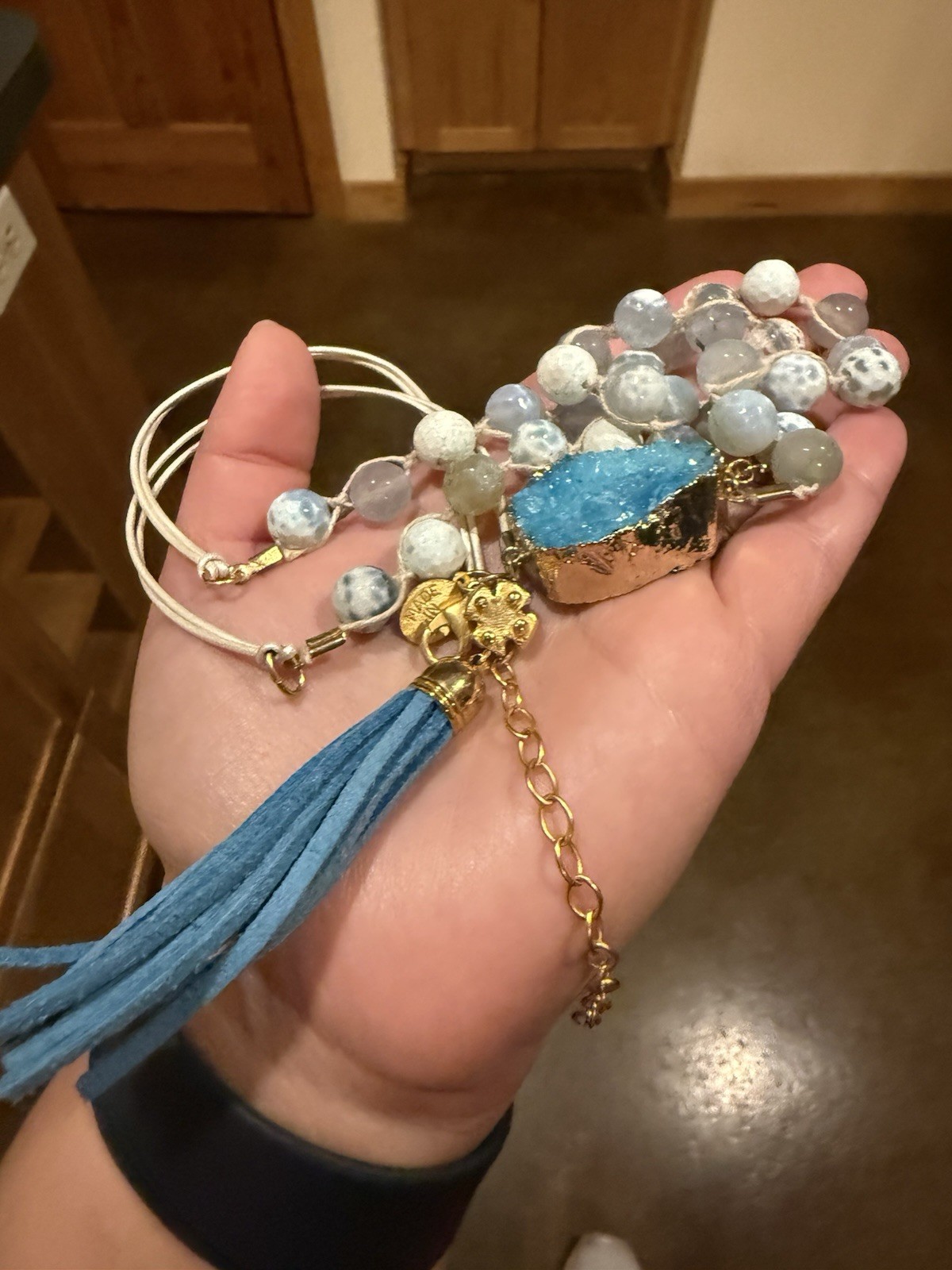 Susan Shaw Druzy Stone Tassel Necklace Blue Stone 33 To 35 In Adj