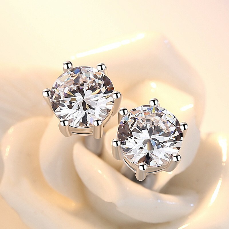 Fashion Women Jewelry Six Prong Crystal Earrings Stud Pop Simple Style 6mm 0971
