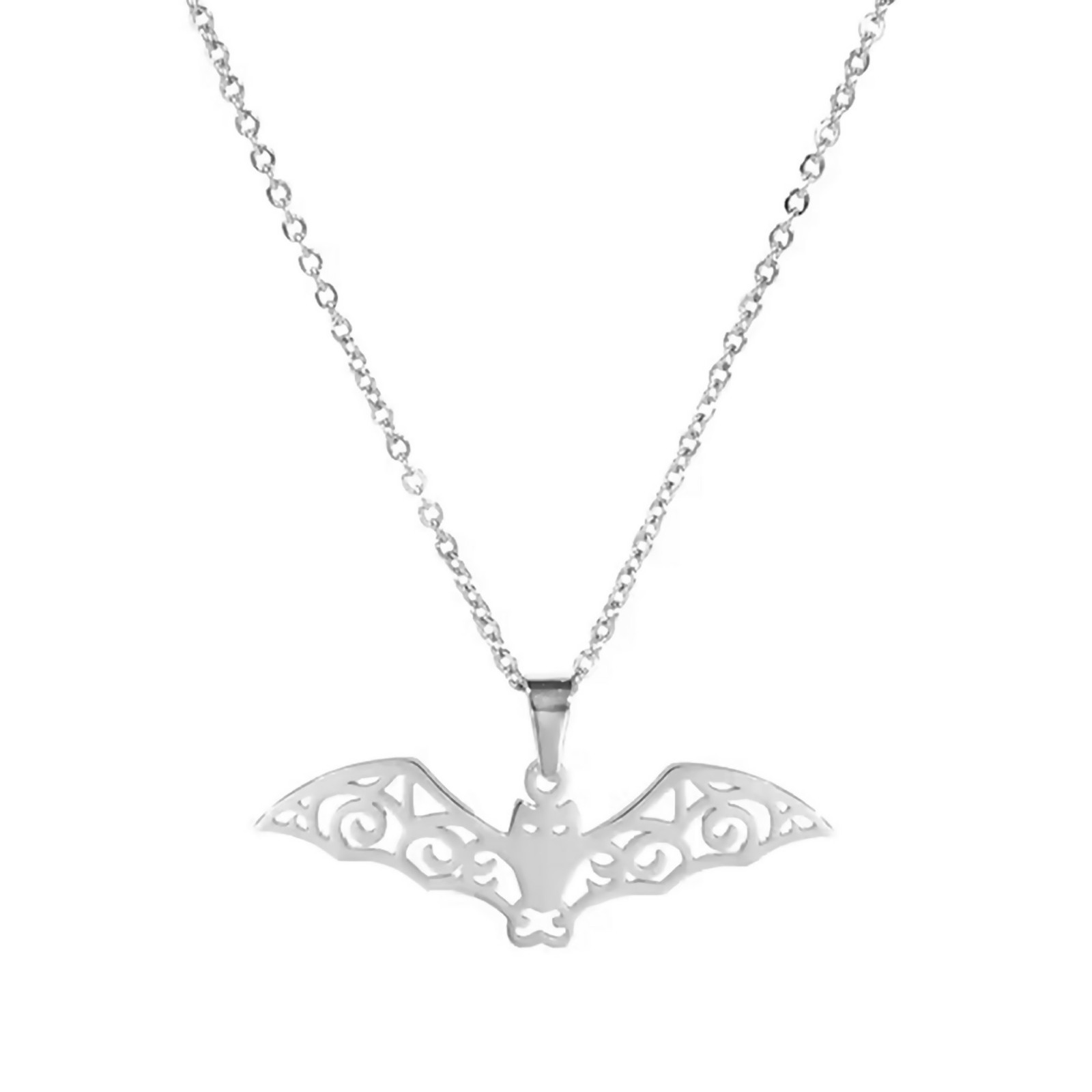 Gothic Bat Necklace Silver 316L Stainless Steel Halloween Charm Cable Chain