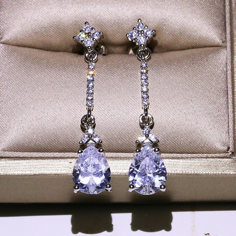 Gorgeous 925 Silver Filled Drop Earring Women Cubic Zircon Wedding Jewelry Gift