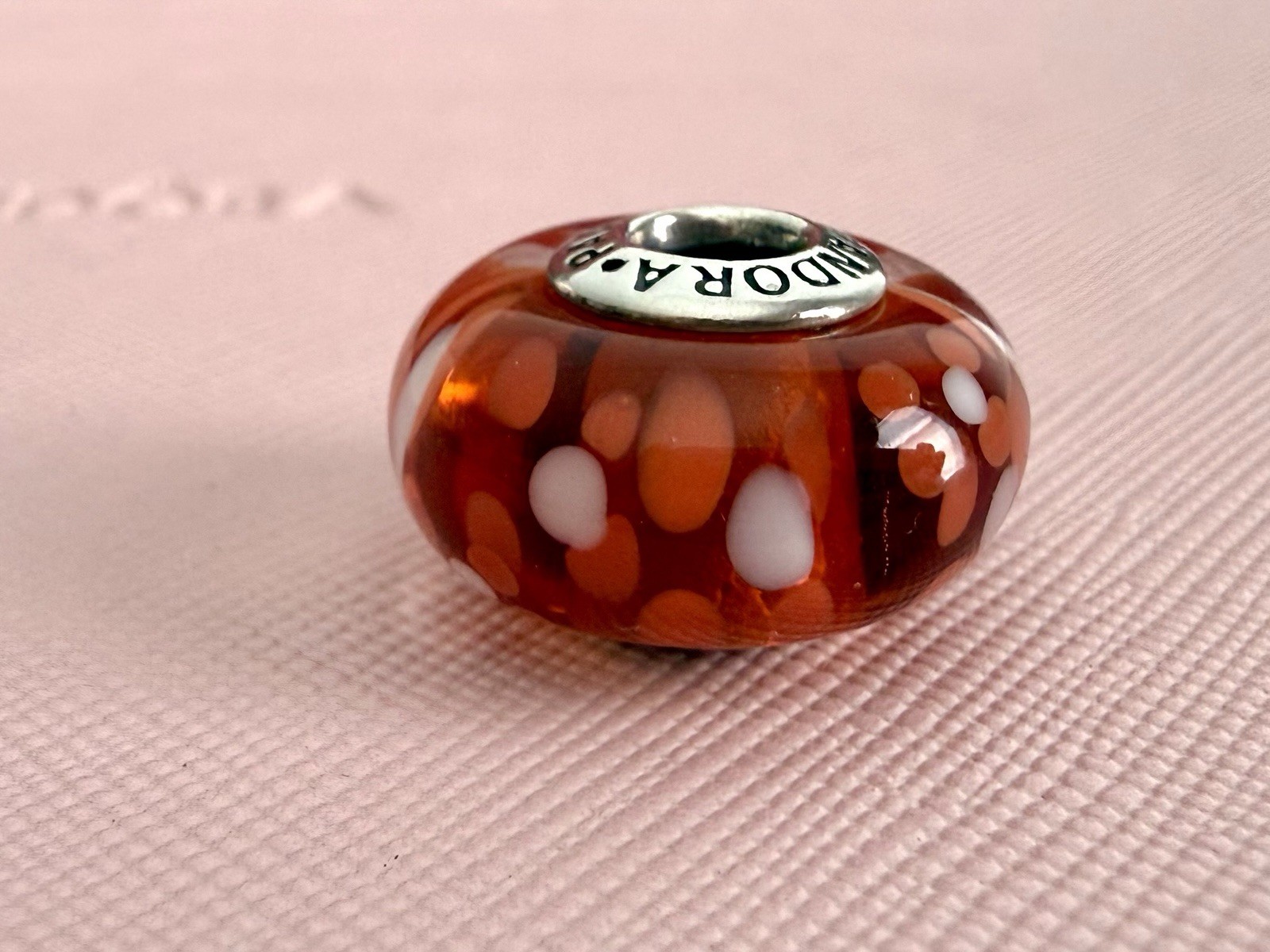 PANDORA SILVER ORANGE SPOT LIGHT X-LARGE MURANO GLASS CHARM AUTHENTIC RETIRED