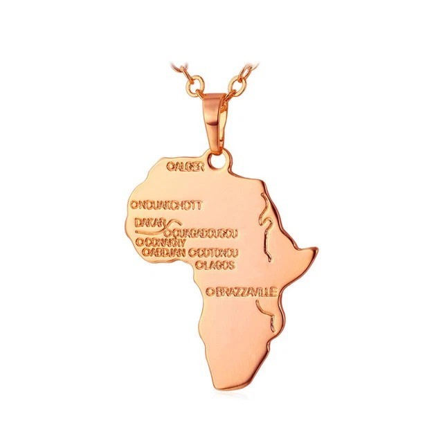 Rose Gold Africa Map Pendant Necklace, Capital Cities Stainless Steel Jewelry