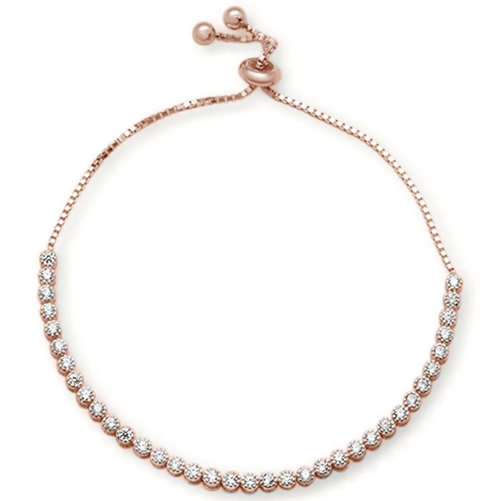 Rose Gold Plated Clear CZ Bezel .925 Sterling Silver Bracelet 7″-9″Adjustable