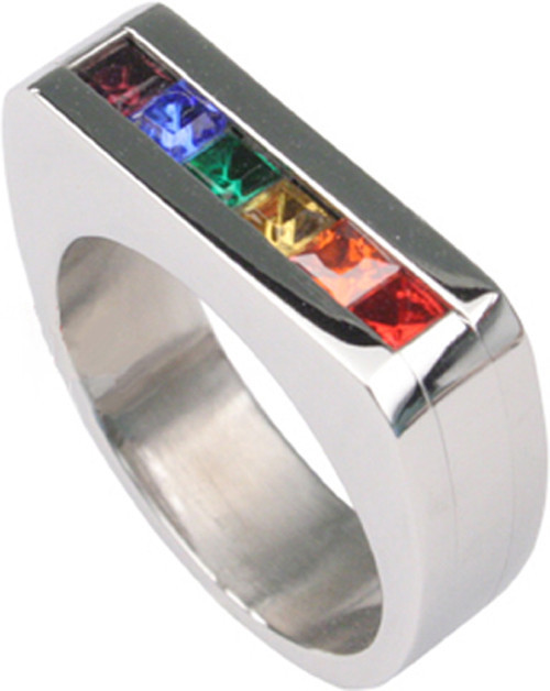 Pride Shack – Rainbow Flat Top Ring LGBT Lesbian Gay Pride Ring Stainless Steel