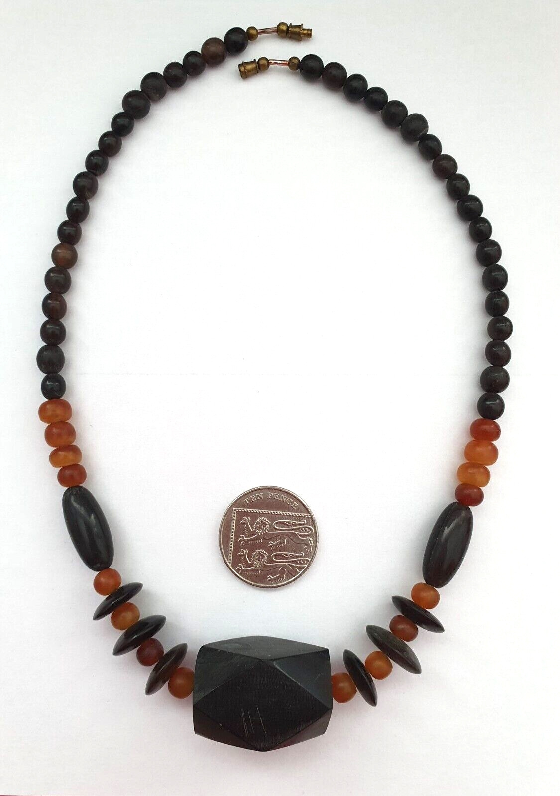 Vintage Artisan Black Orange Chunky Acrylic Beaded Boho Festival Necklace