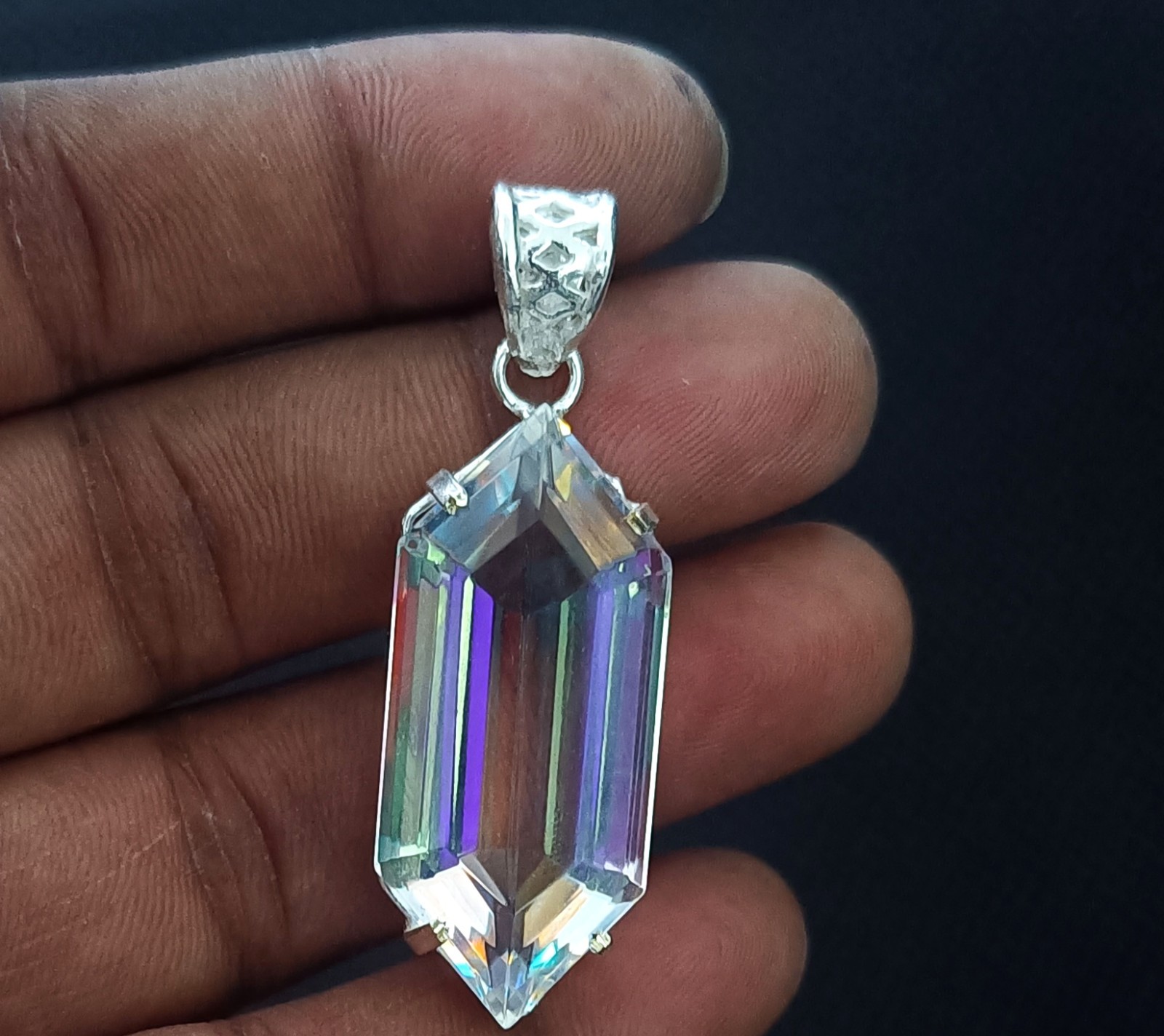 58.20 Ct+ Magical Mystic Topaz Fancy Cut Sterling Silver Pendant With Chain