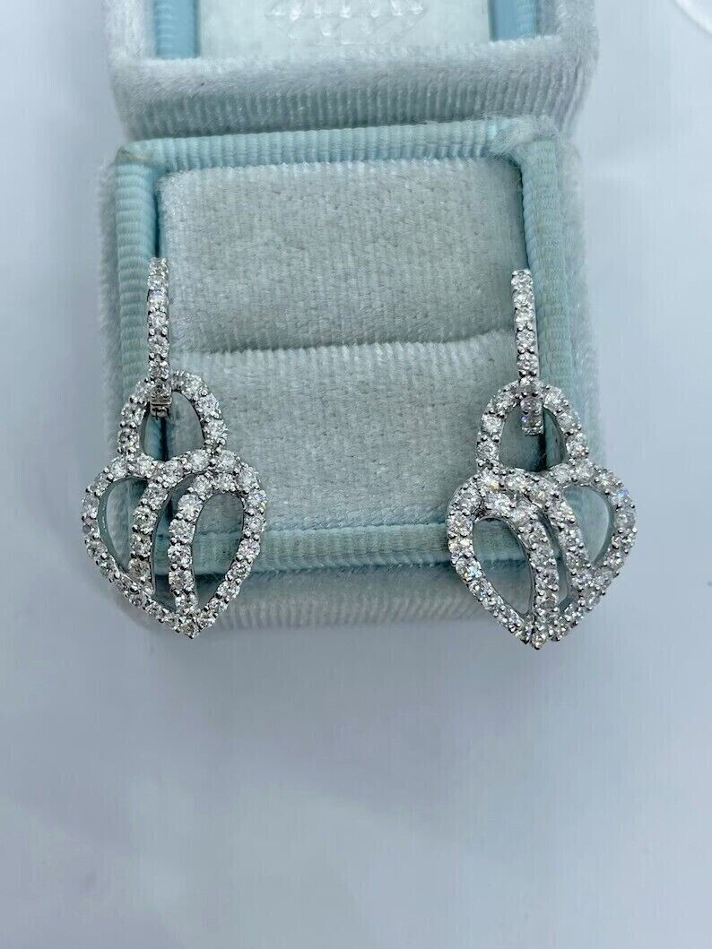 2Ct Round Cut Simulated Diamond Drop/Dangle Heart Earrings 14k White Gold Plated