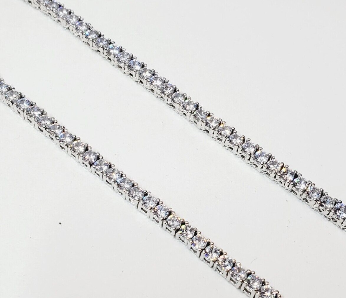 The GLD Shop Round Cut Tennis Necklace Plated White Gold – 3mm