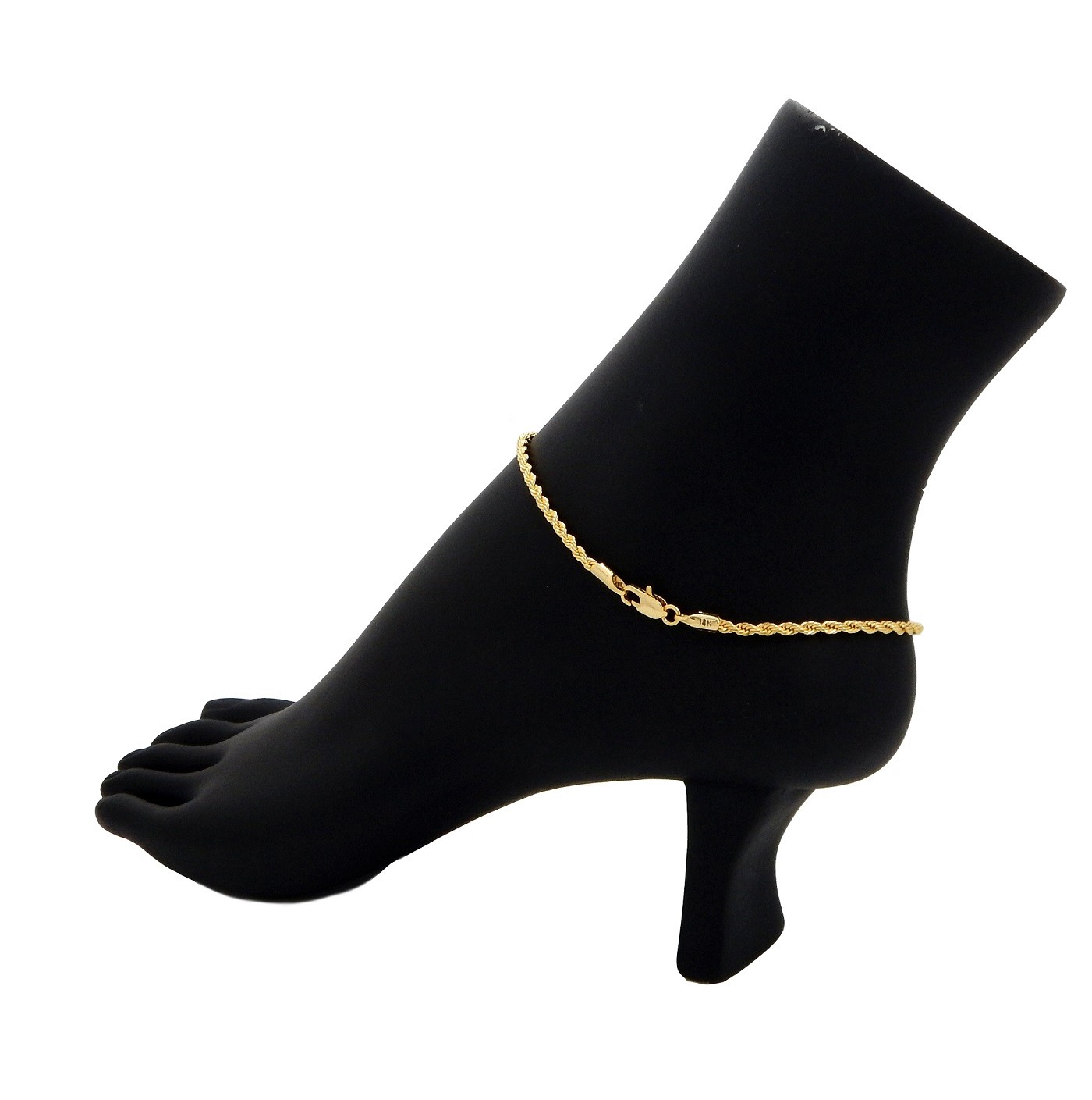 3mm Twisted ROPE CHAIN QUALITY ANKLET BRACELET 14K ITALY GOLD PLATED