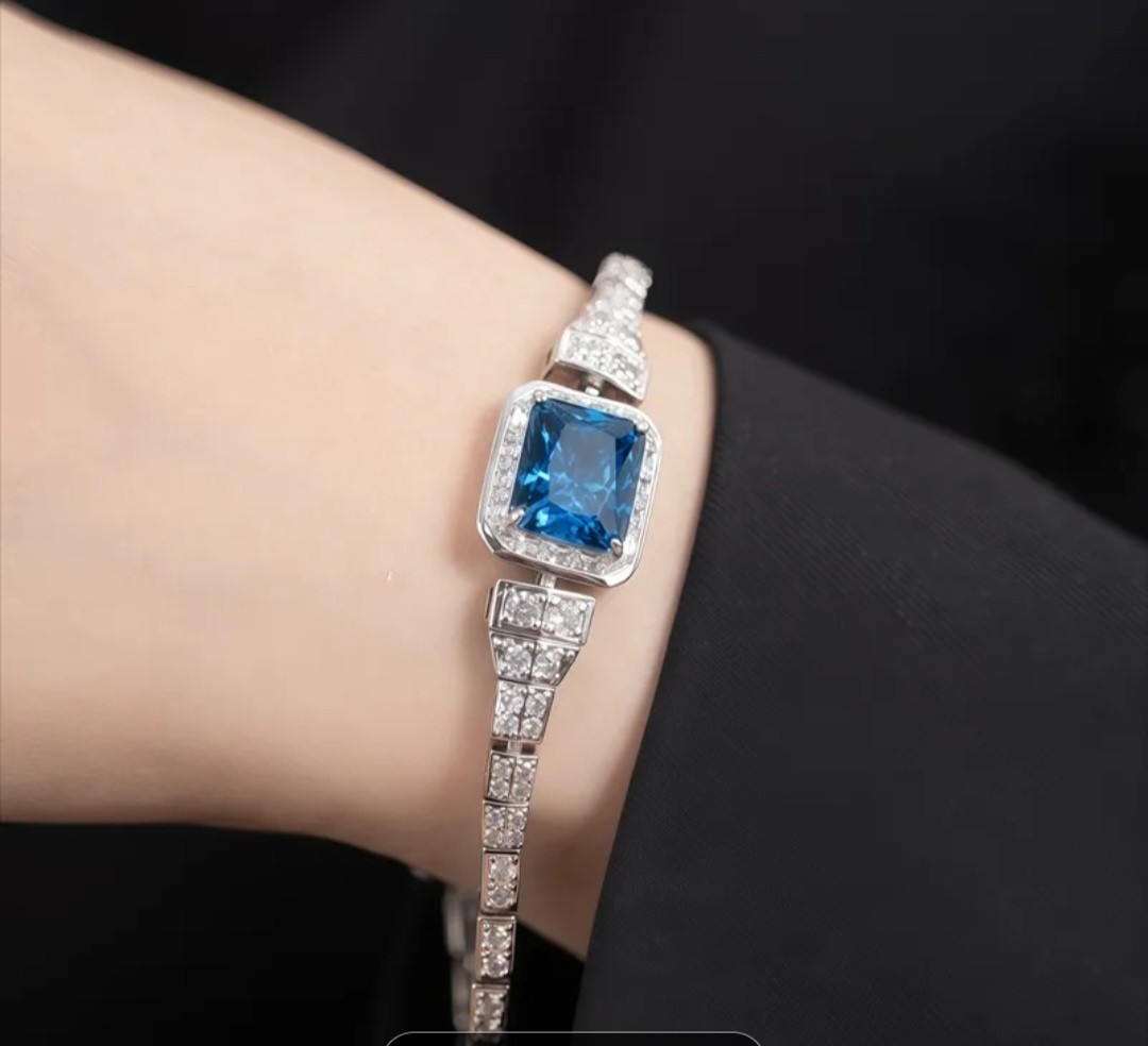 Silver 16 Ct Blue Cz Bracelet
