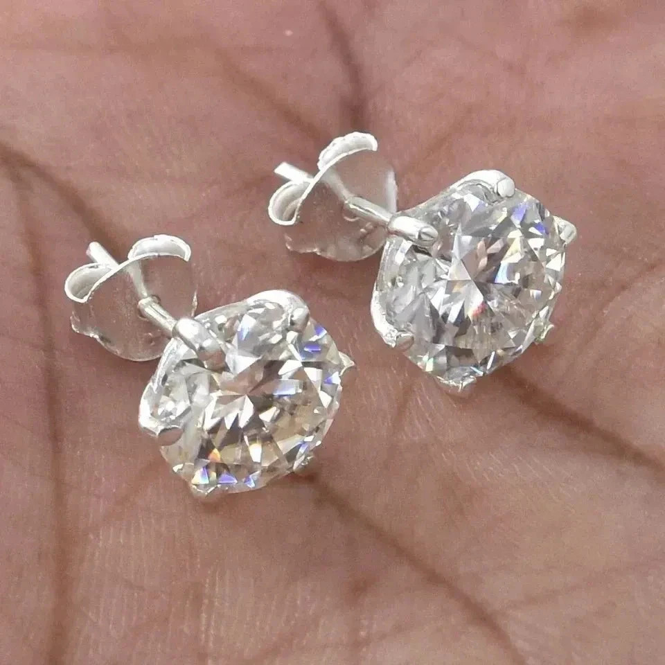 RARE 13 Ct Certified Round White Diamond Solitaire Studs 14K White Gold Plated