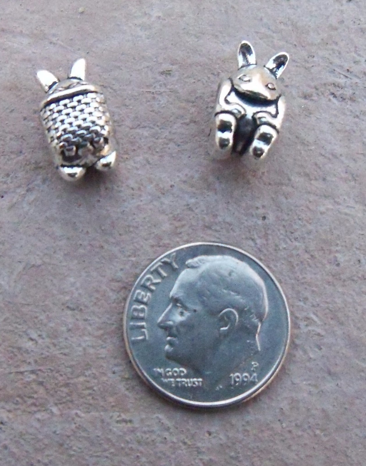 6 Count Alloy Silver Easter Bunny With Basket Charm European Bead 4.5mm Hole