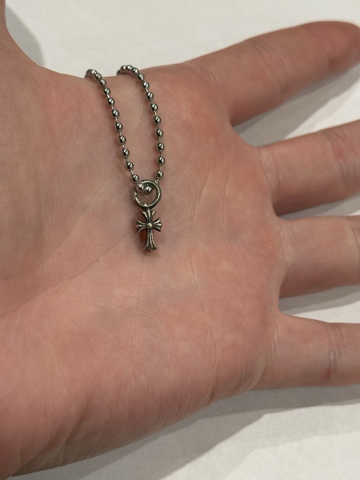 Chrome Hearts Cross Pendant Stack CH Ball Chain Necklace Sterling Silver .925