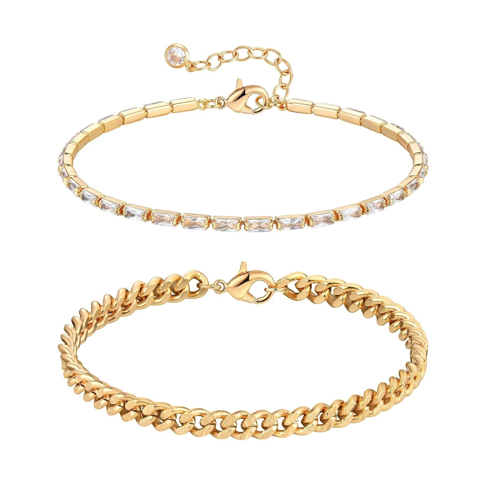 14K Gold Filled Layered Bracelets Set for Women – Trendy Minimalist Jewelry
