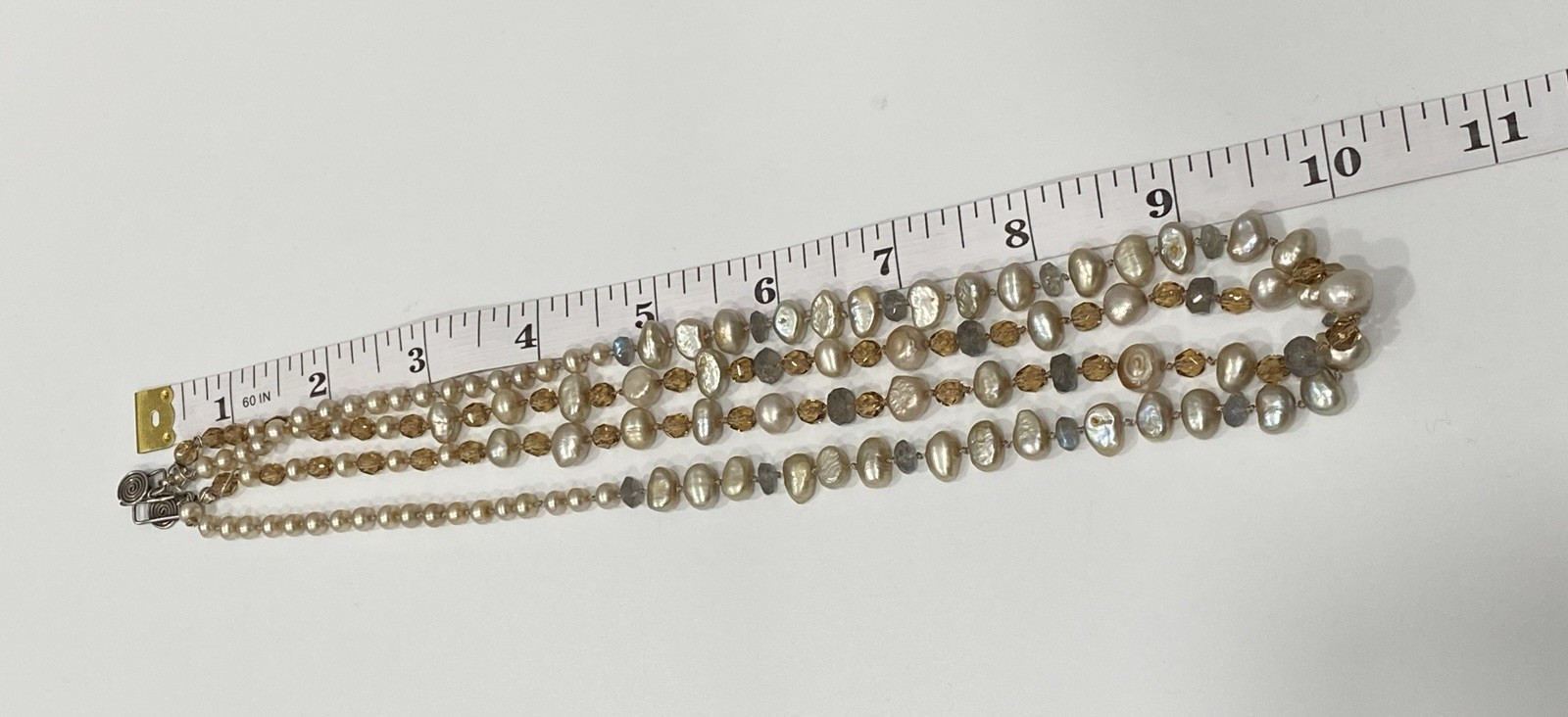 Vintage Artisan Pearl Citrine Multi Strand Necklace Sterling Silver Spiral Clasp