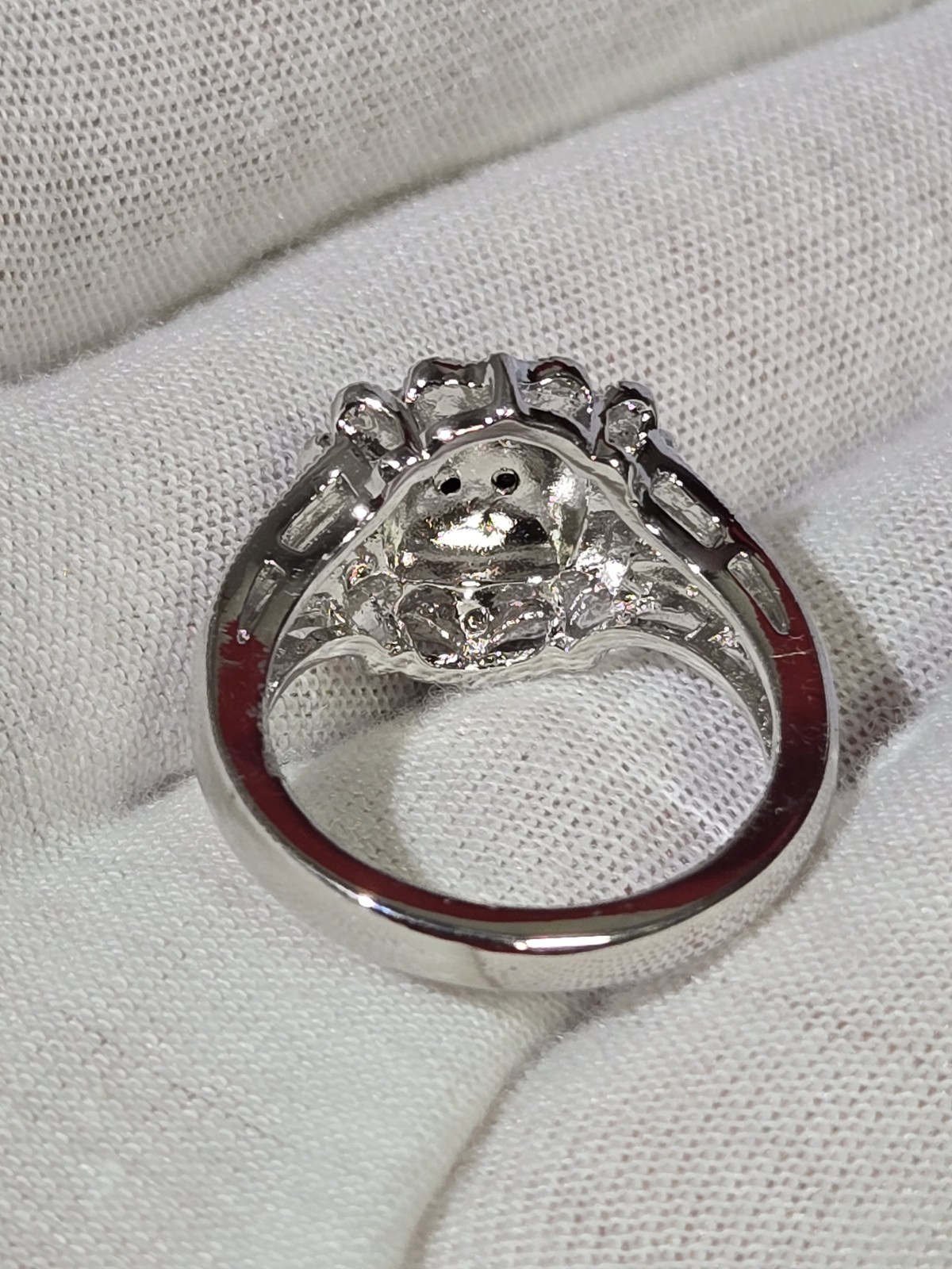 New Lab Grown Black Diamond Cushion Halo Cocktail Ring Split Shank Band Size 7.5